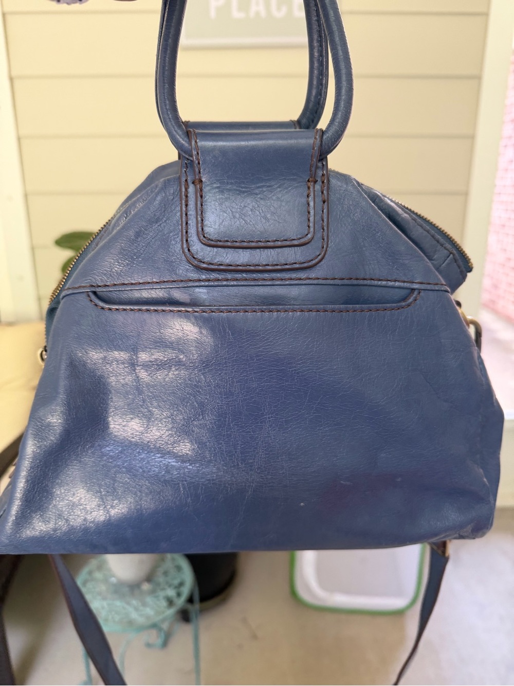 Vintage Hobo Sheila Satchel with Matching Wallet in Polished Dusty Blue - Picture 10 of 11
